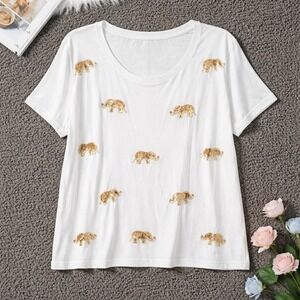 INC‎ International Concepts 2X White Sequin Elephant T-Shirt Top